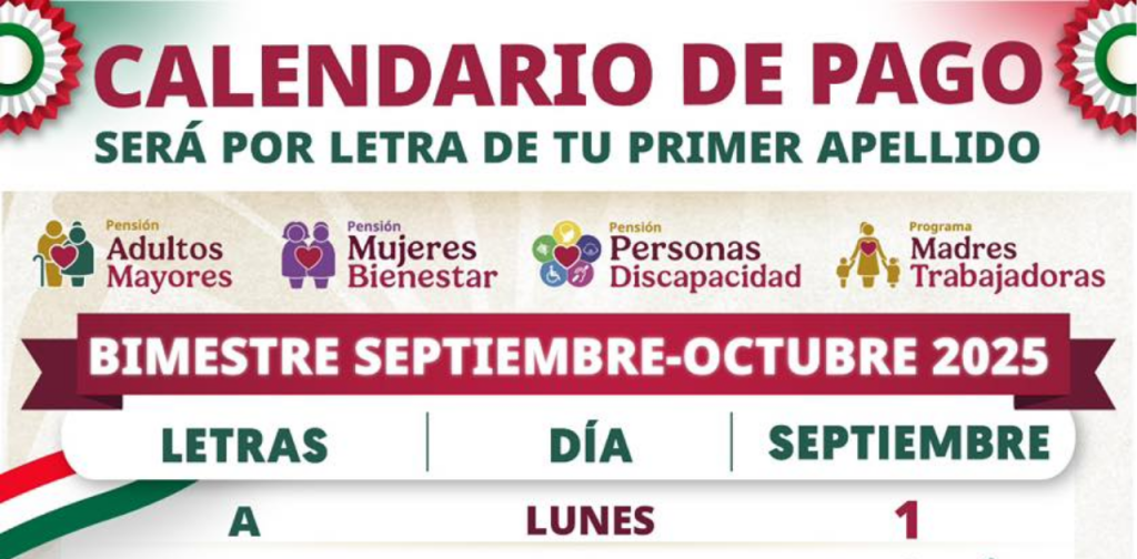 Calendario de pagos Bienestar septiembre-octubre 2025