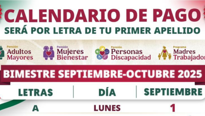 Calendario de pagos Bienestar septiembre-octubre 2025